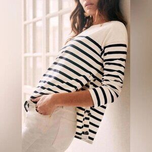 Sezane Noan Marinière Striped Top Size Medium Off White/Navy